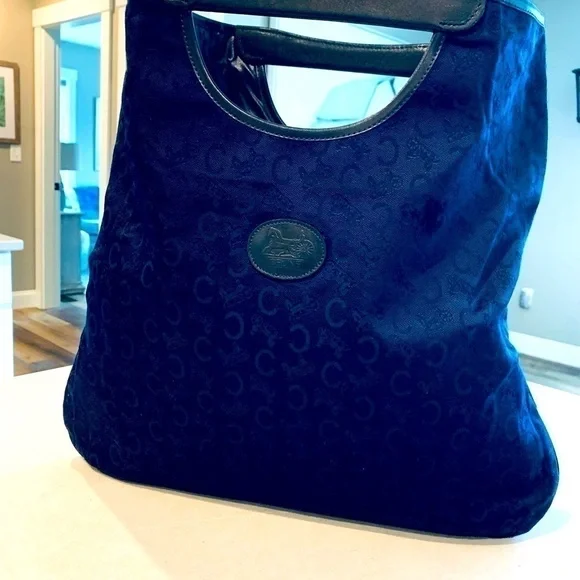 VINTAGE Celine Jacquard C Fabric & Leather Handbag Tote